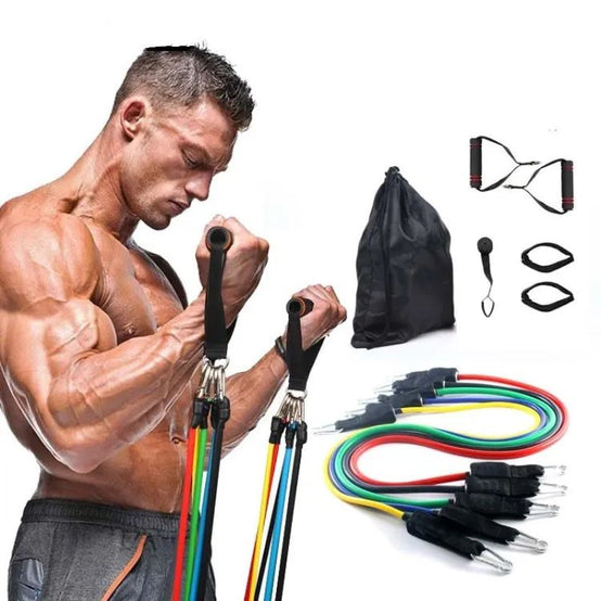 11(PCS) Power Exercise Resistance Band Set 5 in 1 Fitness Band Equipment for Men and Women - Oshi.pk - Buy & Sell Online