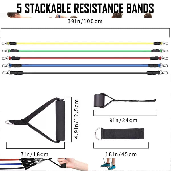 11(PCS) Power Exercise Resistance Band Set 5 in 1 Fitness Band Equipment for Men and Women - Oshi.pk - Buy & Sell Online