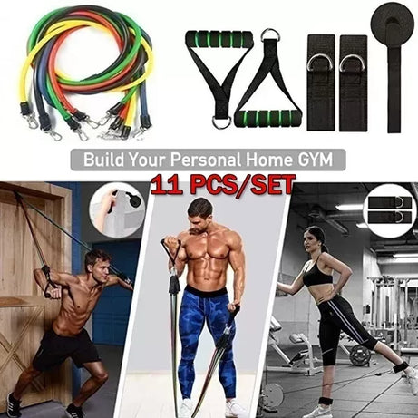 11(PCS) Power Exercise Resistance Band Set 5 in 1 Fitness Band Equipment for Men and Women - Oshi.pk - Buy & Sell Online