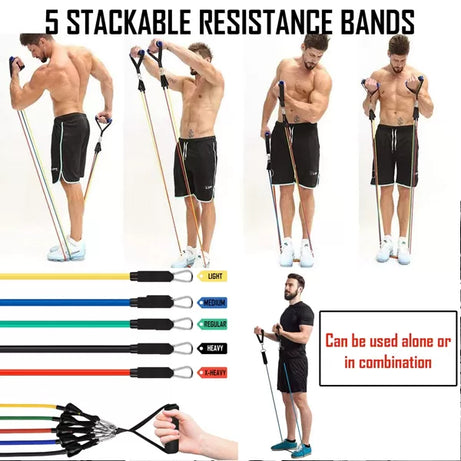 11(PCS) Power Exercise Resistance Band Set 5 in 1 Fitness Band Equipment for Men and Women - Oshi.pk - Buy & Sell Online