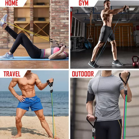11(PCS) Power Exercise Resistance Band Set 5 in 1 Fitness Band Equipment for Men and Women - Oshi.pk - Buy & Sell Online