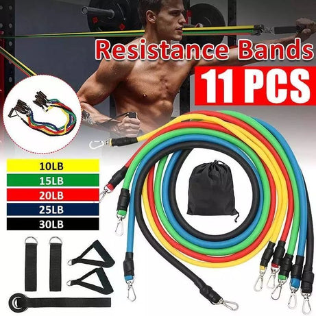 11(PCS) Power Exercise Resistance Band Set 5 In 1 Fitness Band Equipment For Men And Women - Oshi.pk - Buy & Sell Online