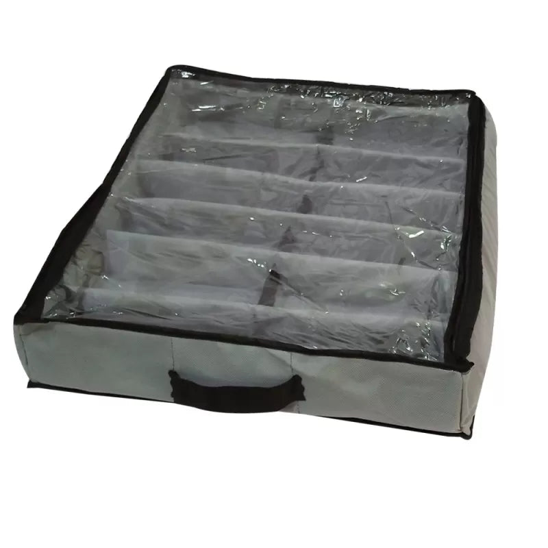 12 Pairs of Shoes Under Bed Shoe Organizer Bag Hard Solid Fabric with Clear Plastic Zip Cover