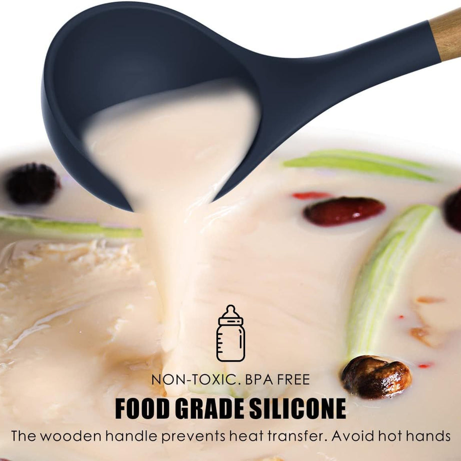 12 Pcs Silicone Cooking Utensils Kitchen Utensil Set Heat Resistant Non-Toxic BPA Free Spatula Set with Turner Tongs,Spoon,Brush,Whisk-Wooden Handles - Oshi.pk - Buy & Sell Online