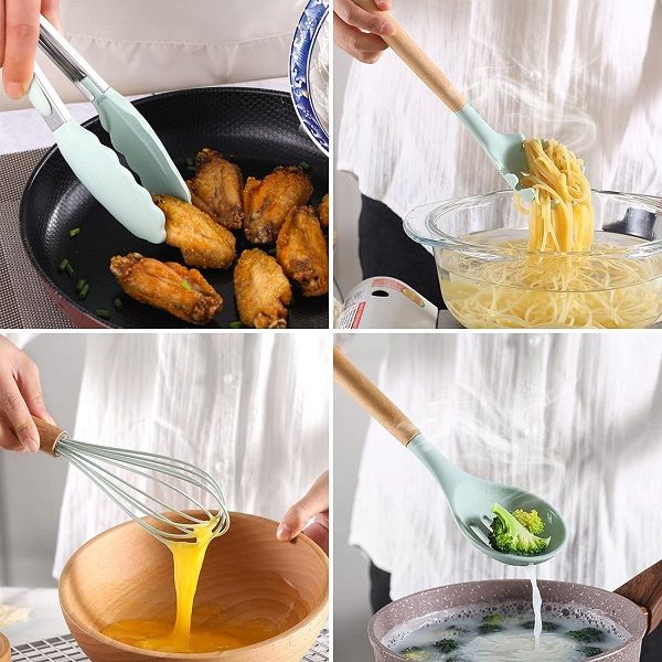 12 Pcs Spatula Spoon Natural Wooden Handles Cooking Tools BPA Non Stick - Oshi.pk - Buy & Sell Online