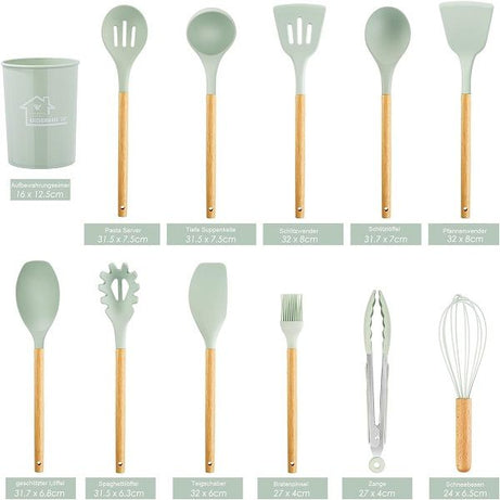 12 Pcs Spatula Spoon Natural Wooden Handles Cooking Tools BPA Non Stick