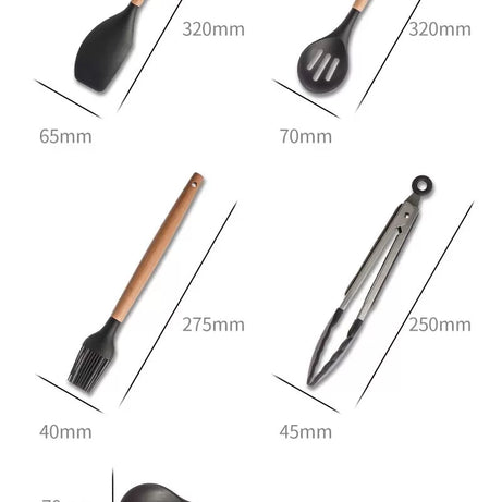 13Pcs Wooden Non stick Silicone Cooking Utensil Set Kitchen Spatula Spoons Tools