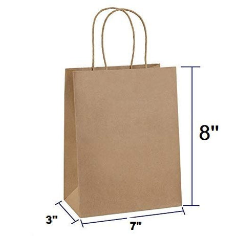 Pack of 10 Paper Bags 7 X 8 X 3 Gift Bags, Party Bags, Shopping Bags, Kraft Bags, Retail Bags, Merchandise Bags, Brown Paper Bags with Handles 110gsm - Oshi.pk - Buy & Sell Online