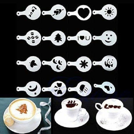 16 Pcs Coffee Stencil Template Strew Spray Art Stencils Chocolate Design - Oshi.pk - Buy & Sell Online