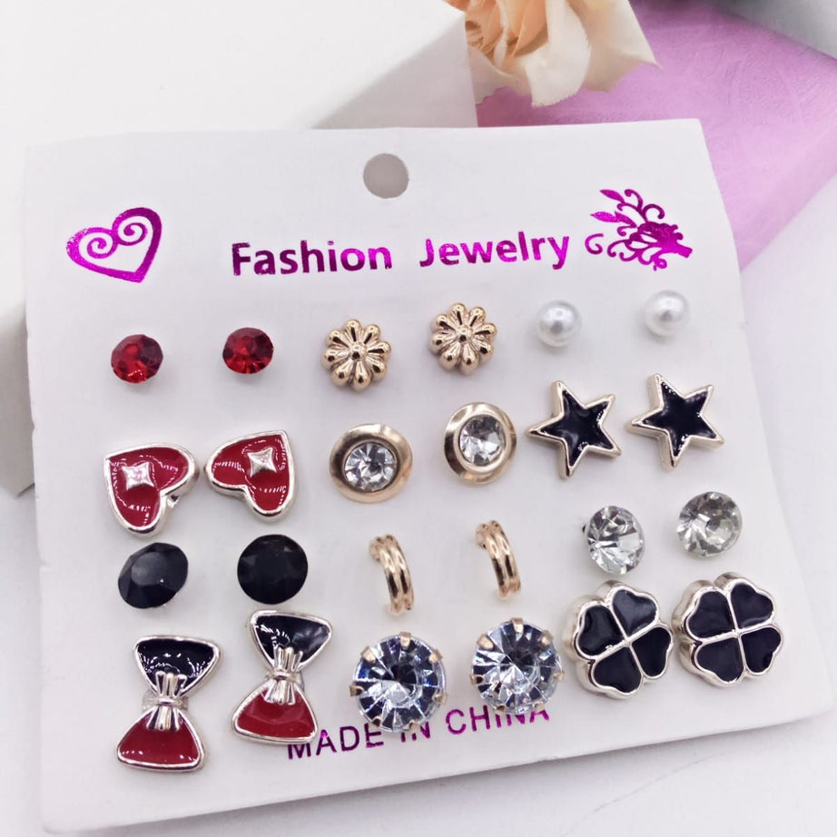 Pack Of 12 - Earrings Tops Fashion Women trendy stylish girls Earring - Oshi.pk - Buy & Sell Online