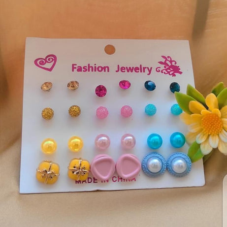 Pack Of 12 - Earrings Tops Fashion Women trendy stylish girls Earring - Oshi.pk - Buy & Sell Online