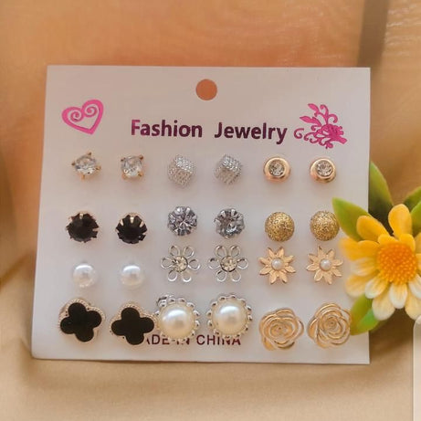 Pack Of 12 - Earrings Tops Fashion Women trendy stylish girls Earring - Oshi.pk - Buy & Sell Online