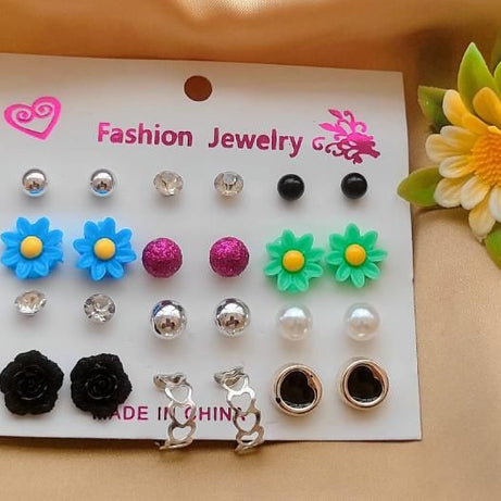 Pack Of 12 - Earrings Tops Fashion Women trendy stylish girls Earring - Oshi.pk - Buy & Sell Online