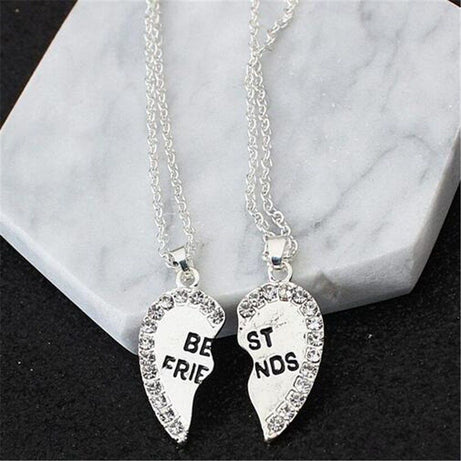 1 Pair Half Love Heart Rhinestone Pendant Best Friends Necklace Friendship Gift - Oshi.pk - Buy & Sell Online