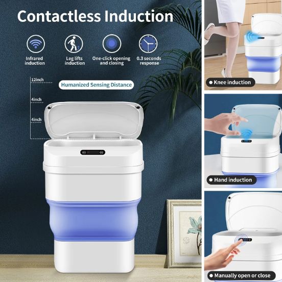 17.5L Smart Induction Trash Can Automatic Dustbin Garbage Bathroom for Kitchen Electric Touch Folding Trash Bin Paper Basket - Oshi.pk - Buy & Sell Online