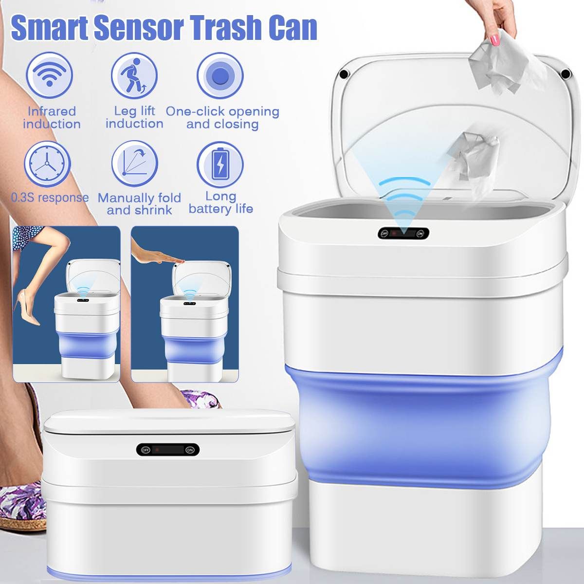 17.5L Smart Induction Trash Can Automatic Dustbin Garbage Bathroom for Kitchen Electric Touch Folding Trash Bin Paper Basket - Oshi.pk - Buy & Sell Online