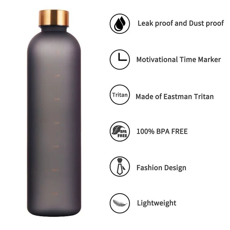 1L Water Bottles For Girls Frosted Motivational Water Bottle With Time Marker Leakproof Outdoor Fitness Sport Drinking Bottle - Oshi.pk - Buy & Sell Online