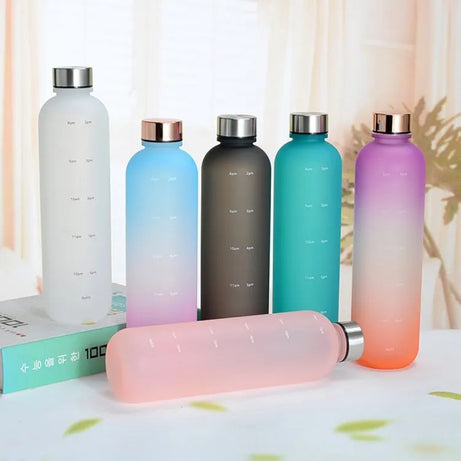 1L Water Bottles For Girls Frosted Motivational Water Bottle With Time Marker Leakproof Outdoor Fitness Sport Drinking Bottle - Oshi.pk - Buy & Sell Online