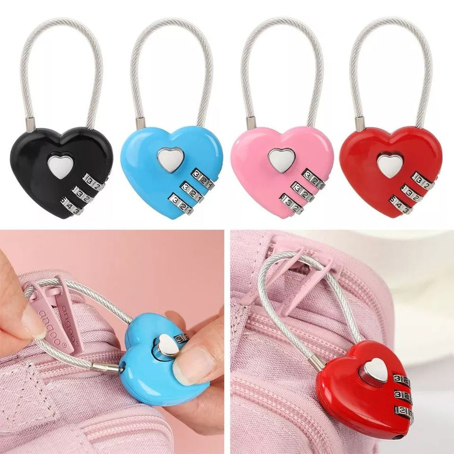 1PC Mini Heart Shaped Padlock 3 Digits Password Love Lock Travel Luggage Padlock - Oshi.pk - Buy & Sell Online