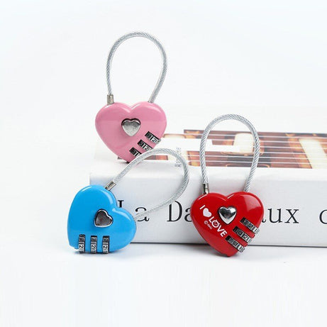 1PC Mini Heart Shaped Padlock 3 Digits Password Love Lock Travel Luggage Padlock