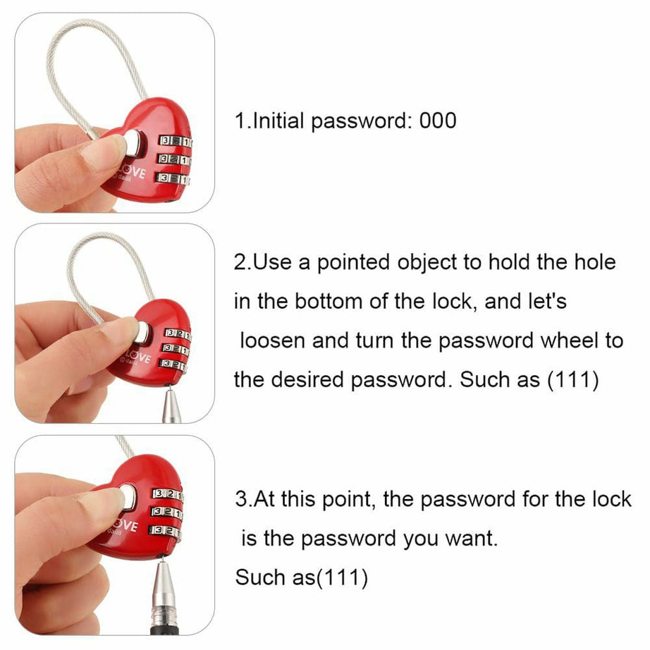 1PC Mini Heart Shaped Padlock 3 Digits Password Love Lock Travel Luggage Padlock - Oshi.pk - Buy & Sell Online
