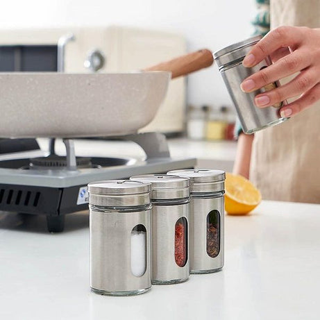 1pcs Stainless Steel Spice Jars Seasoning Cans Rotate Cover Salt Pepper shakers - Oshi.pk - Buy & Sell Online
