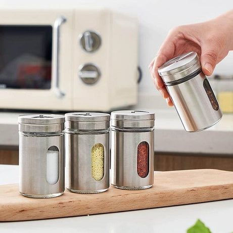 1pcs Stainless Steel Spice Jars Seasoning Cans Rotate Cover Salt Pepper shakers - Oshi.pk - Buy & Sell Online