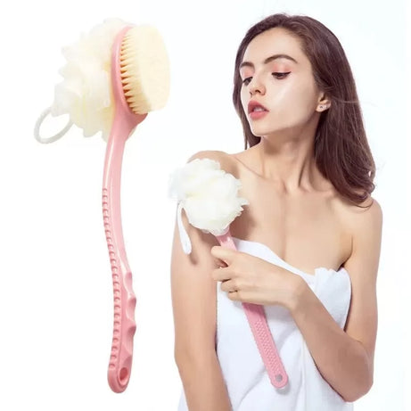 2 In 1 Double-side Bath Brush Back Body Bath Shower Sponge Scrubber Esponja Exfoliante Brushes with Handle Dead Skin Remover