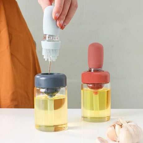 2 In 1 Glass Oil Bottle with Silicone Brush