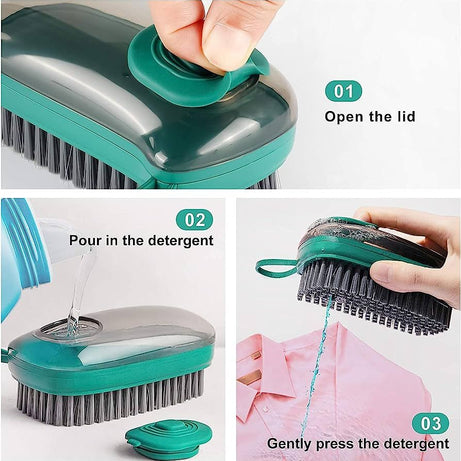 2 in 1 Hydraulic cleaning brush and soap dispenser with multifunctional scrubbing brush, laundry and shoe brush with soft rubber bristles, premium qua - Oshi.pk - Buy & Sell Online