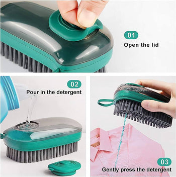 2 in 1 Hydraulic cleaning brush and soap dispenser with multifunctional scrubbing brush, laundry and shoe brush with soft rubber bristles, premium qua - Oshi.pk - Buy & Sell Online