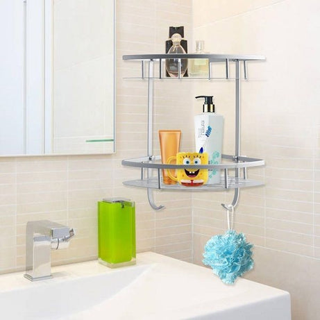 2 Layer Aluminium Steel Corner Bathroom Shelf - Oshi.pk - Buy & Sell Online