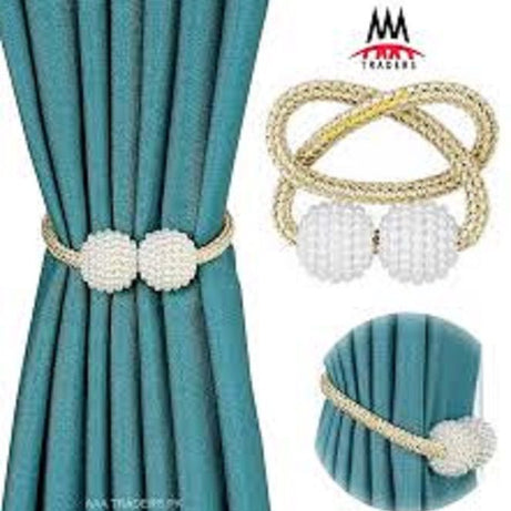 2 PCS Magnetic Pearl Curtain Buckle Magnetic Curtain Tiebacks Convenient Drape Tie European Style Decorative Weave Rope Curtain Rings & Buckles Holder - Oshi.pk - Buy & Sell Online