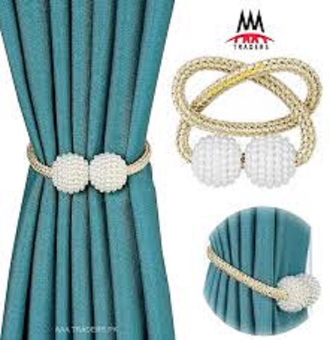 2 PCS Magnetic Pearl Curtain Buckle Magnetic Curtain Tiebacks Convenient Drape Tie European Style Decorative Weave Rope Curtain Rings & Buckles Holder - Oshi.pk - Buy & Sell Online