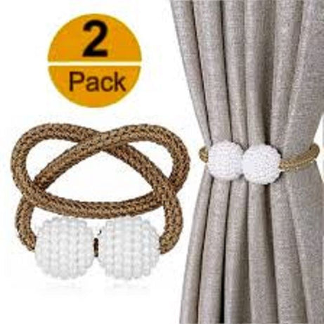 2 PCS Magnetic Pearl Curtain Buckle Magnetic Curtain Tiebacks Convenient Drape Tie European Style Decorative Weave Rope Curtain Rings & Buckles Holder - Oshi.pk - Buy & Sell Online