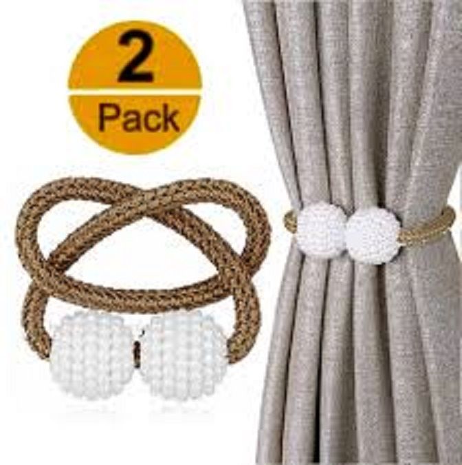 2 PCS Magnetic Pearl Curtain Buckle Magnetic Curtain Tiebacks Convenient Drape Tie European Style Decorative Weave Rope Curtain Rings & Buckles Holder - Oshi.pk - Buy & Sell Online