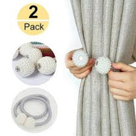 2 PCS Magnetic Pearl Curtain Buckle Magnetic Curtain Tiebacks Convenient Drape Tie European Style Decorative Weave Rope Curtain Rings & Buckles Holder - Oshi.pk - Buy & Sell Online