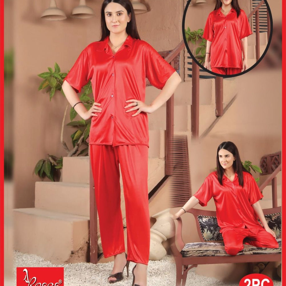 2 Piece Women's Top Relaxing Soft Silk Sleepwear (NN-112-Red) - Oshi.pk - Buy & Sell Online