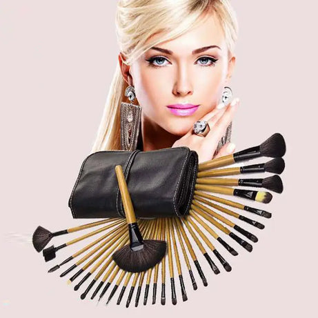 32 Piece Makeup Brush Set With Leather Pouch - Oshi.pk - Buy & Sell Online