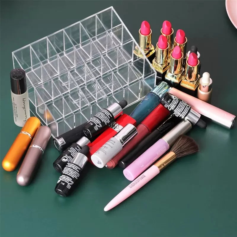 24 Grids Acrylic Makeup Organizer Stand and Nail Polish Holder Lipstick Organizer Storage Makeup Holder Transparent Acrylic Cosmetic Storage Box Rack - Oshi.pk - Buy & Sell Online
