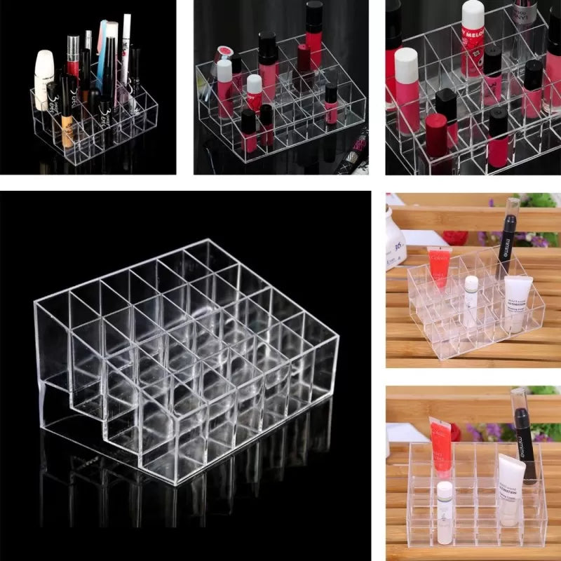 24 Grids Acrylic Makeup Organizer Stand and Nail Polish Holder Lipstick Organizer Storage Makeup Holder Transparent Acrylic Cosmetic Storage Box Rack - Oshi.pk - Buy & Sell Online