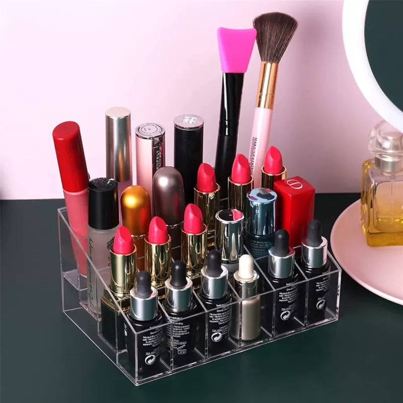 24 Grids Acrylic Makeup Organizer Stand and Nail Polish Holder Lipstick Organizer Storage Makeup Holder Transparent Acrylic Cosmetic Storage Box Rack - Oshi.pk - Buy & Sell Online