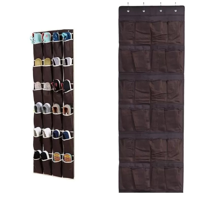 24 Pockets Over The Door Shoe Organizer Non-woven Fabrics Storage Bag Hanging Dark Brown - Oshi.pk - Buy & Sell Online