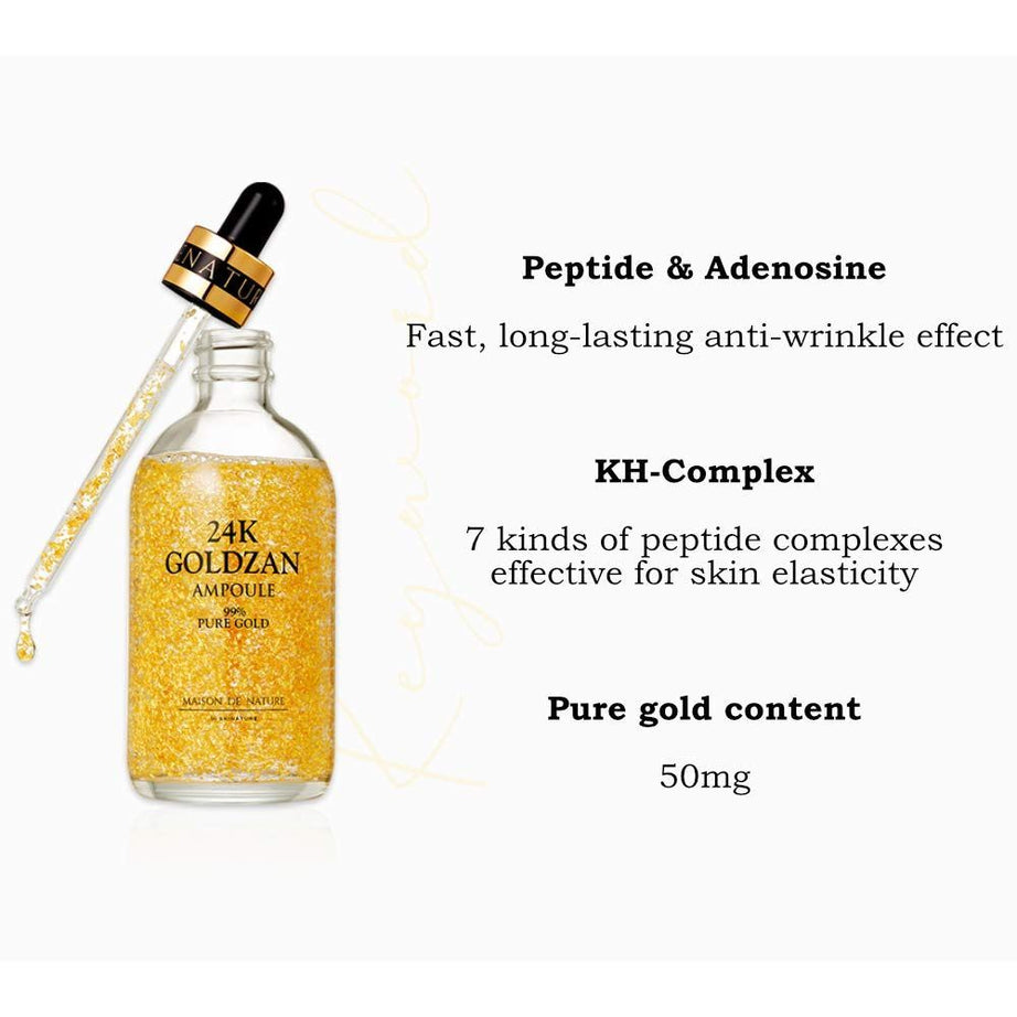 24K Goldzan Facial Serum Ampoule Pure Gold 99.9% Maison De Nature 100 Ml Made In Korea