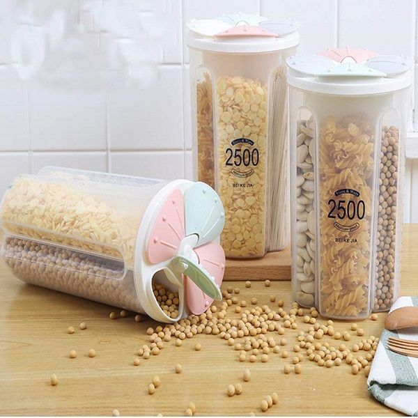 2500 ml 4 Grid Cereal & Dry Food Storage Containers Airtight Lid Suitable - Oshi.pk - Buy & Sell Online