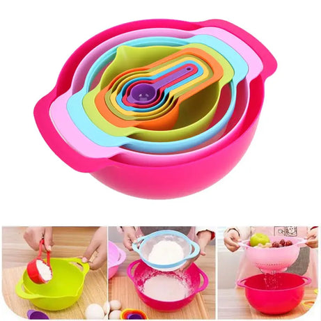 Multi-Function Rainbow Bowl 10 Pcs Set Measuring Spoon Mixing Bowl Measuring Cup (GM) - Oshi.pk - Buy & Sell Online