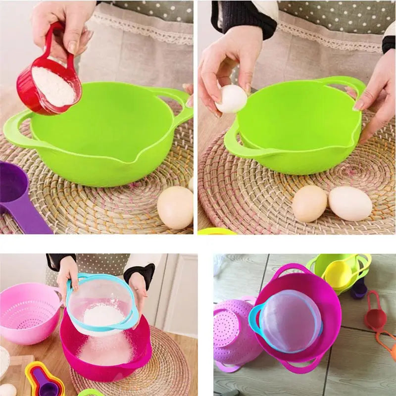 Multi-Function Rainbow Bowl 10 Pcs Set Measuring Spoon Mixing Bowl Measuring Cup (GM) - Oshi.pk - Buy & Sell Online