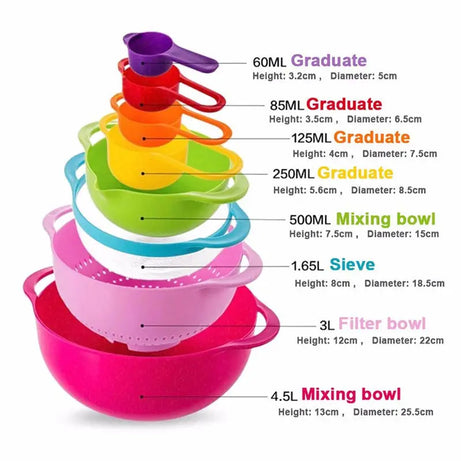 Multi-Function Rainbow Bowl 10 Pcs Set Measuring Spoon Mixing Bowl Measuring Cup (GM) - Oshi.pk - Buy & Sell Online
