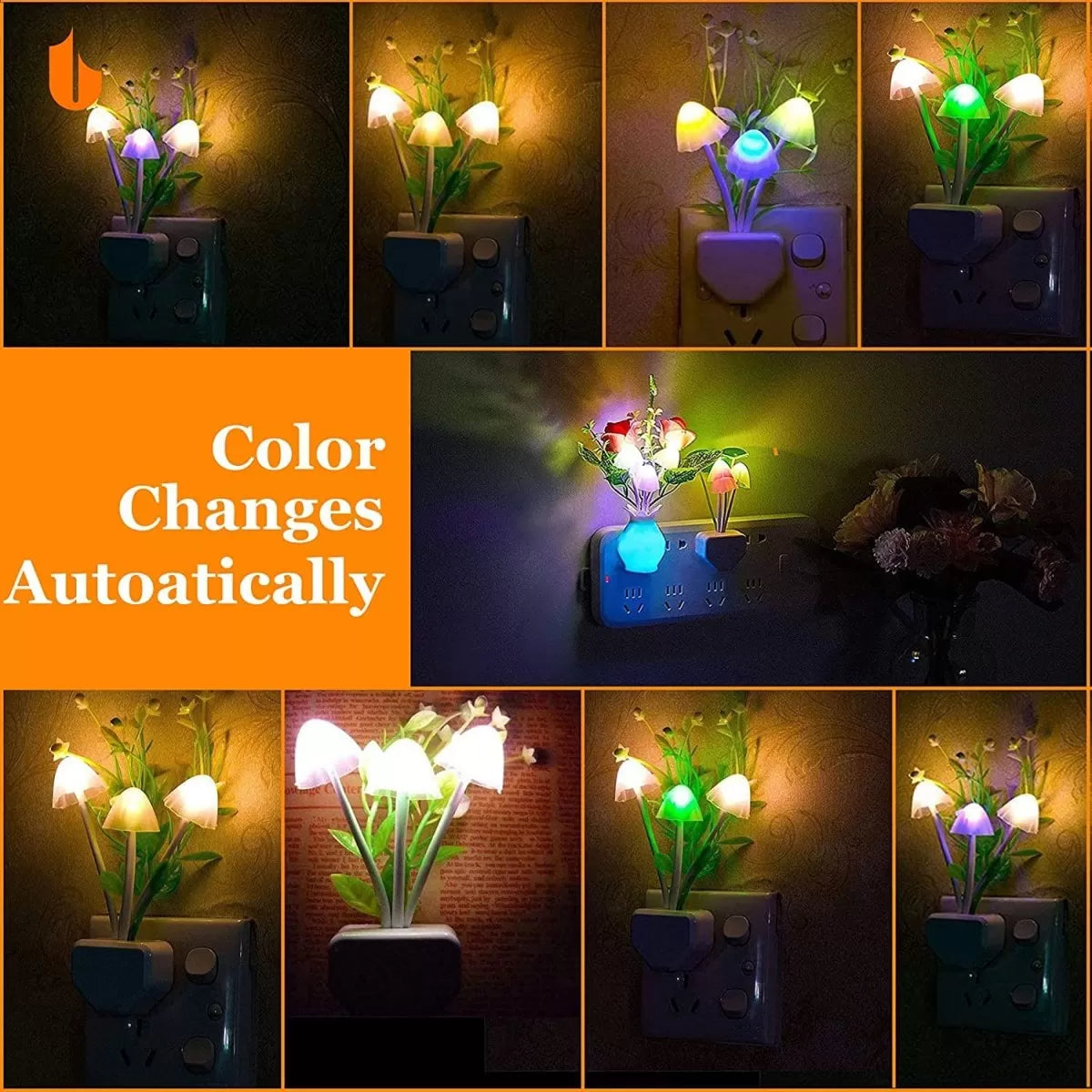 2Pcs Automatic Sensor Light Night Color Changing Romantic Flower LED Night Lights Flower Mushroom Lamp Bedroom Kids Room - Oshi.pk - Buy & Sell Online