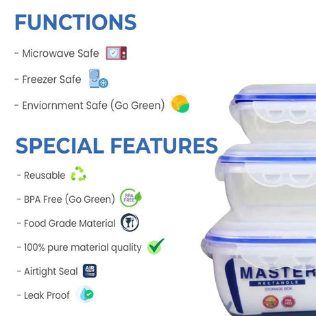(3.96 Litre) Air tight 3 Pieces Food Container Set Master Rectangle - Oshi.pk - Buy & Sell Online
